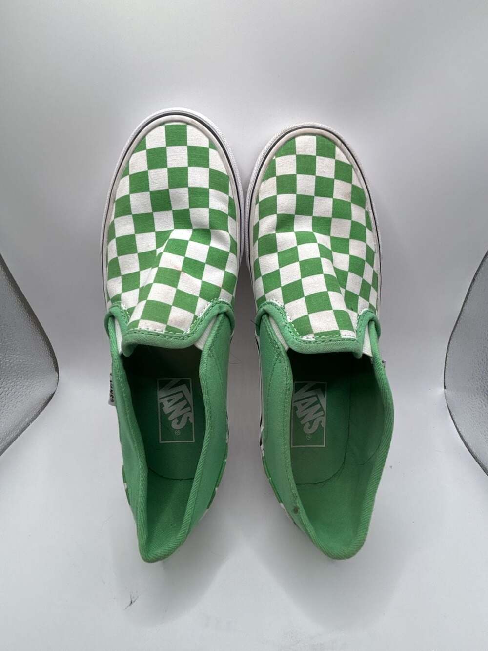 Vans Classic Slip-On Checkerboard Green White Shoes Women's 7.0